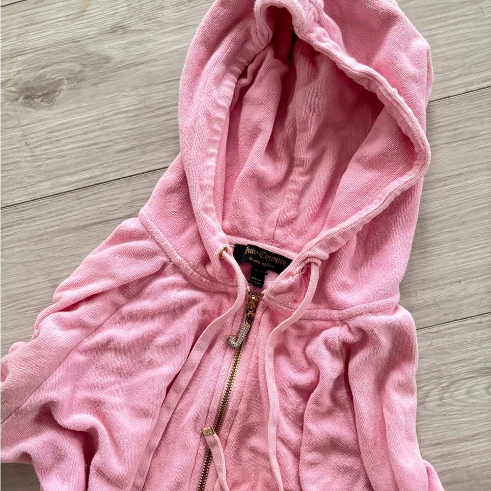 Juicy Couture Light Pink Terry Zip Hoodie with Gold Hardware